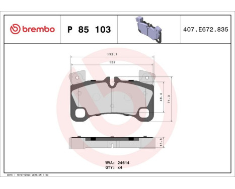 Brake Pad Set, disc brake P85103 Brembo, Image 3