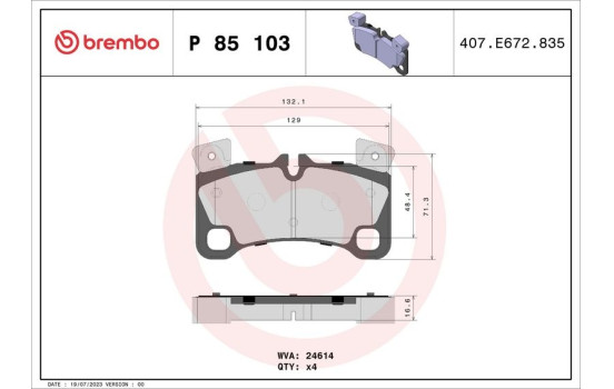 Brake Pad Set, disc brake P85103 Brembo, Image 2