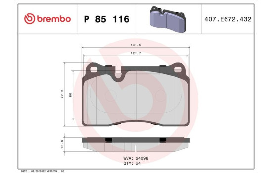 Brake Pad Set, disc brake P85116 Brembo, Image 2