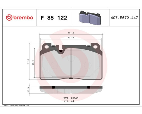 Brake Pad Set, disc brake P85122 Brembo, Image 3