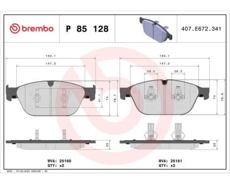 Brake Pad Set, disc brake P85128 Brembo, Image 3