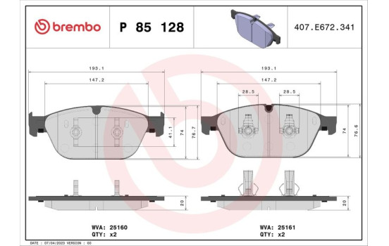 Brake Pad Set, disc brake P85128 Brembo, Image 2