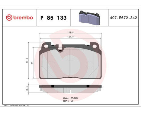 Brake Pad Set, disc brake P85133 Brembo, Image 3