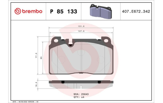 Brake Pad Set, disc brake P85133 Brembo, Image 2
