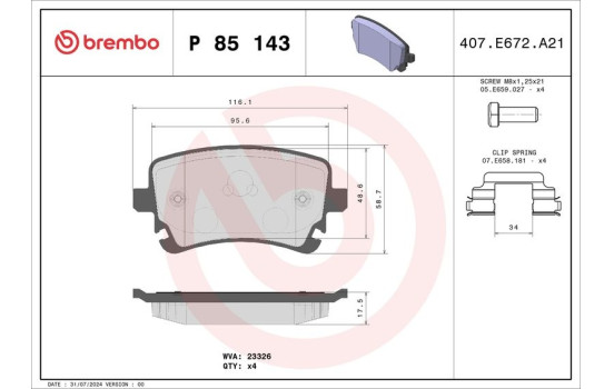 Brake Pad Set, disc brake P85143 Brembo, Image 2