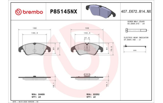 Brake pad set, disc brake P85145NX Brembo