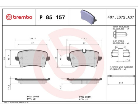 Brake Pad Set, disc brake P85157 Brembo, Image 3