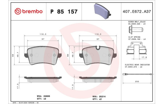 Brake Pad Set, disc brake P85157 Brembo, Image 2
