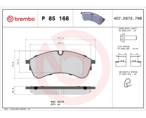 Brake Pad Set, disc brake P85168 Brembo, Image 2