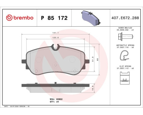 Brake Pad Set, disc brake P85172 Brembo, Image 2