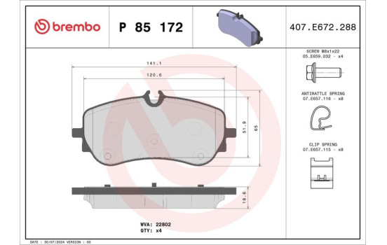 Brake Pad Set, disc brake P85172 Brembo
