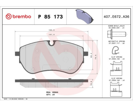 Brake Pad Set, disc brake P85173 Brembo, Image 2