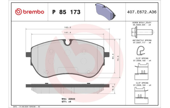 Brake Pad Set, disc brake P85173 Brembo