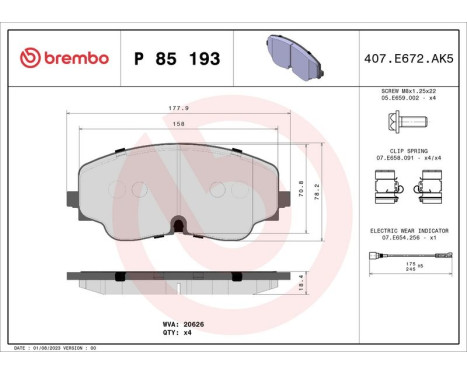 Brake pad set, disc brake P85193 Brembo, Image 4