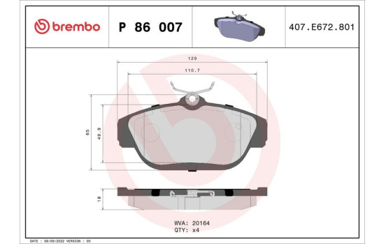 Brake Pad Set, disc brake P86007 Brembo, Image 2