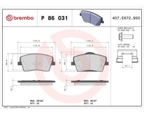 Brake Pad Set, disc brake P86031 Brembo, Image 2