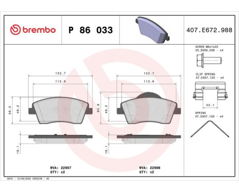 Brake Pad Set, disc brake P86033 Brembo, Image 2