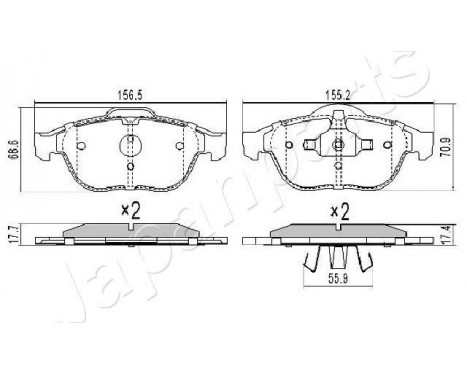 Brake Pad Set, disc brake PA-0706AF Japanparts, Image 2