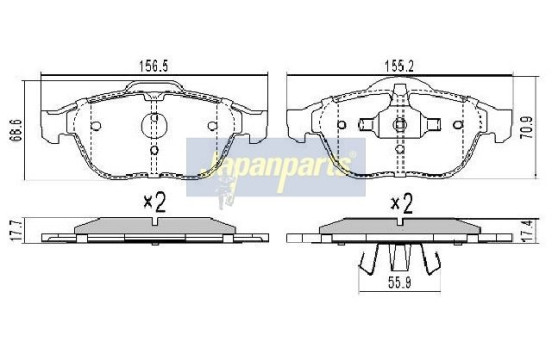 Brake Pad Set, disc brake PA-0706AF Japanparts, Image 2