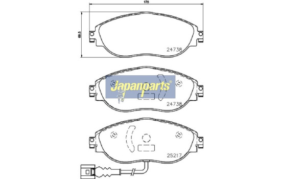 Brake Pad Set, disc brake PA-0908AF Japanparts, Image 2