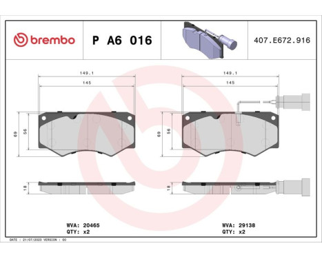 Brake Pad Set, disc brake PA6016 Brembo, Image 3