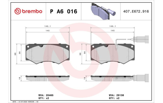 Brake Pad Set, disc brake PA6016 Brembo, Image 2