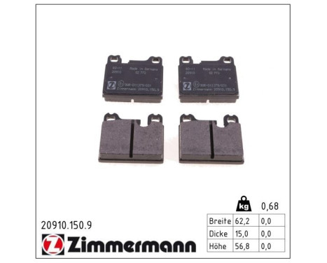 Brake Pad Set, disc brake pb:z 20910.150.9 Zimmermann, Image 2
