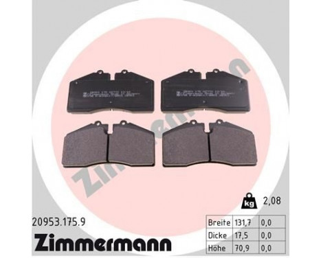 Brake Pad Set, disc brake pb:z 20953.175.9 Zimmermann, Image 2