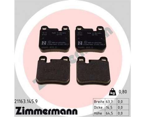 Brake Pad Set, disc brake pb:z 21163.145.9 Zimmermann