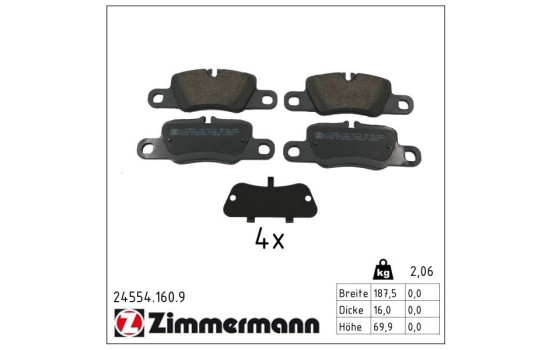 Brake pad set, disc brake pb:z 24554.160.9 Zimmermann
