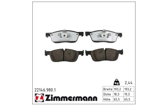 Brake pad set, disc brake rd:z 22146.980.1 Zimmermann