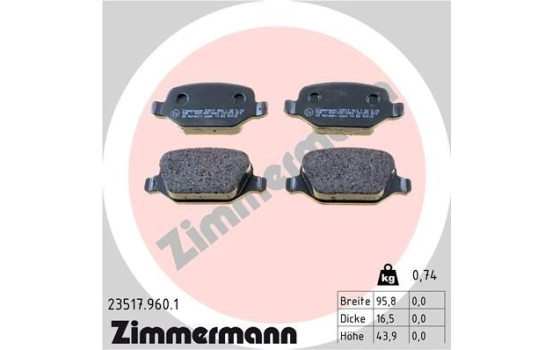 Brake Pad Set, disc brake rd:z 23517.960.1 Zimmermann