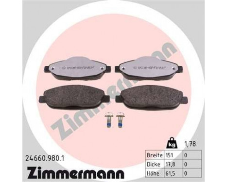 Brake Pad Set, disc brake rd:z 24660.980.1 Zimmermann