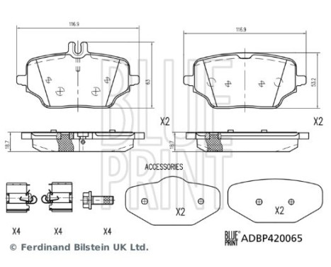 brake pad set with mounting material ADBP420065 Blue Print, Image 2