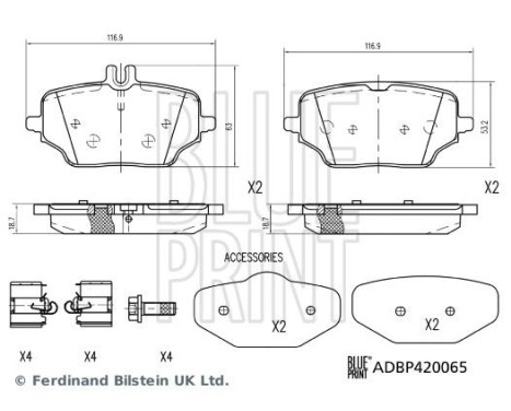 brake pad set with mounting material ADBP420065 Blue Print, Image 2