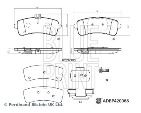 brake pad set with mounting material ADBP420068 Blue Print, Image 2