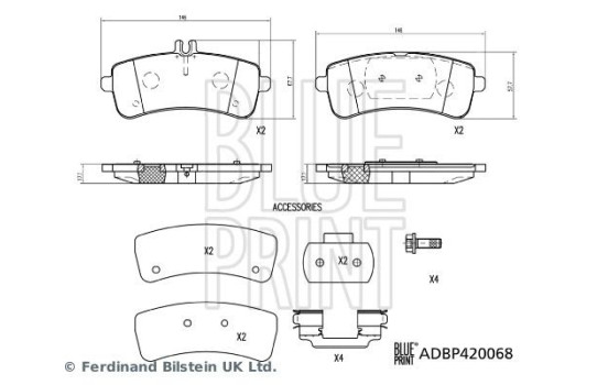 brake pad set with mounting material ADBP420068 Blue Print, Image 2