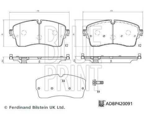 brake pad set with screws ADBP420091 Blue Print, Image 2