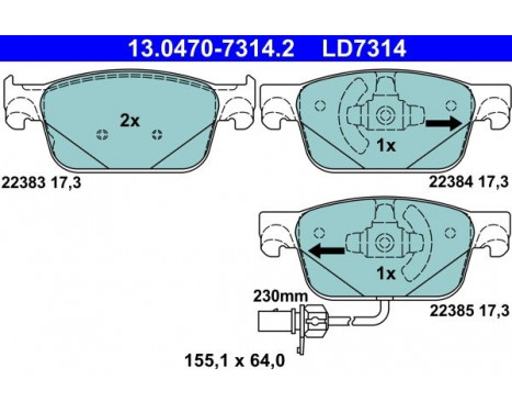 Ceramic brake pads set 13.0470-7314.2 ATE