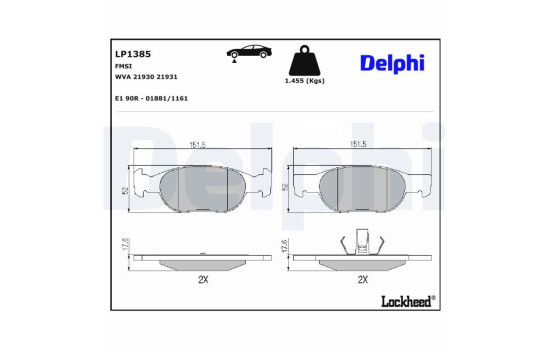 JEU DE PLAQUETTES DE FREIN LP1385 Delphi