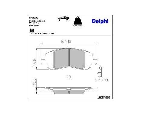 JEU DE PLAQUETTES DE FREIN LP2038 Delphi