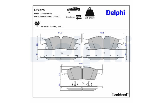 JEU DE PLAQUETTES DE FREIN LP2275 Delphi