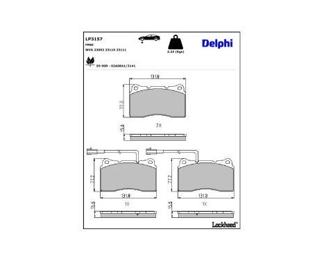 JEU DE PLAQUETTES DE FREIN LP3157 Delphi