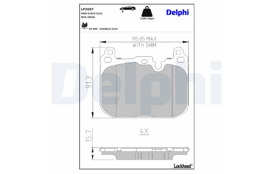 JEU DE PLAQUETTES DE FREIN LP3597 Delphi, Image 3