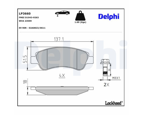 JEU DE PLAQUETTES DE FREIN LP3660 Delphi, Image 3