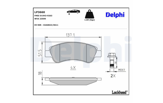 JEU DE PLAQUETTES DE FREIN LP3660 Delphi, Image 3