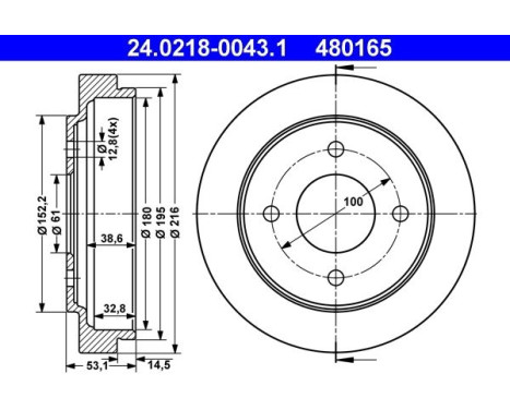 Brake drum 24.0218-0043.1 ATE