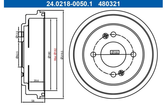 Brake drum 24.0218-0050.1 ATE
