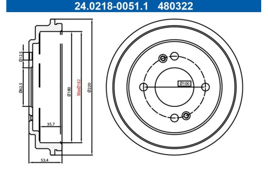 Brake drum 24.0218-0051.1 ATE