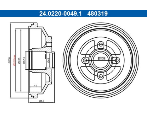 Brake drum 24.0220-0049.1 ATE